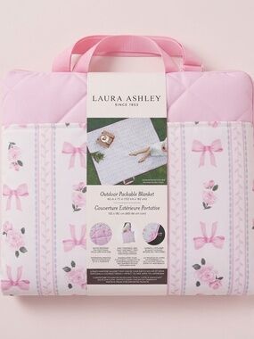 NWT Laura Ashley Pink Floral & Bow Packable Outdoor Picnic Blanket